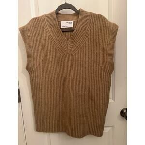 Selected Homme Men's L Joey Knit Vest Wool Blend V Neck Beige Preppy Golf Career